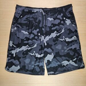 Reebok XL Camo Shorts Mens Gray Black Athletic Training Gym Drawstring Pockets